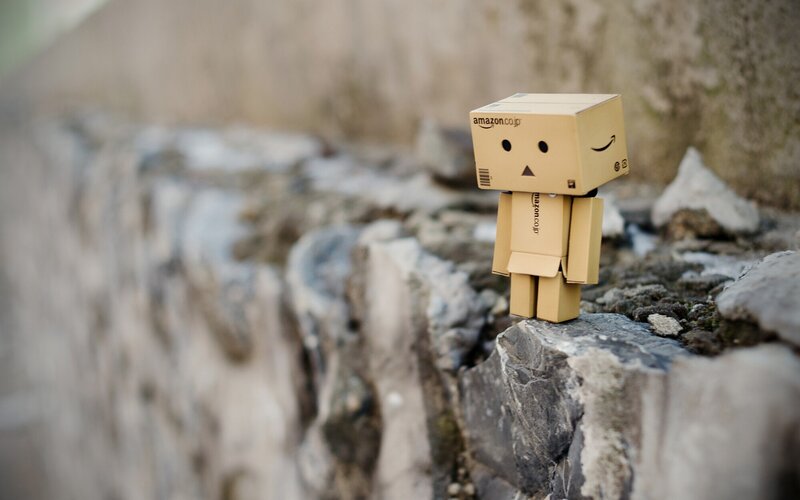 Cardboard Robot Figure — Brown, Calm, Photograph, Rocks