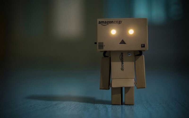 Cardboard Robot Figure — Brown, Dramatic, Night