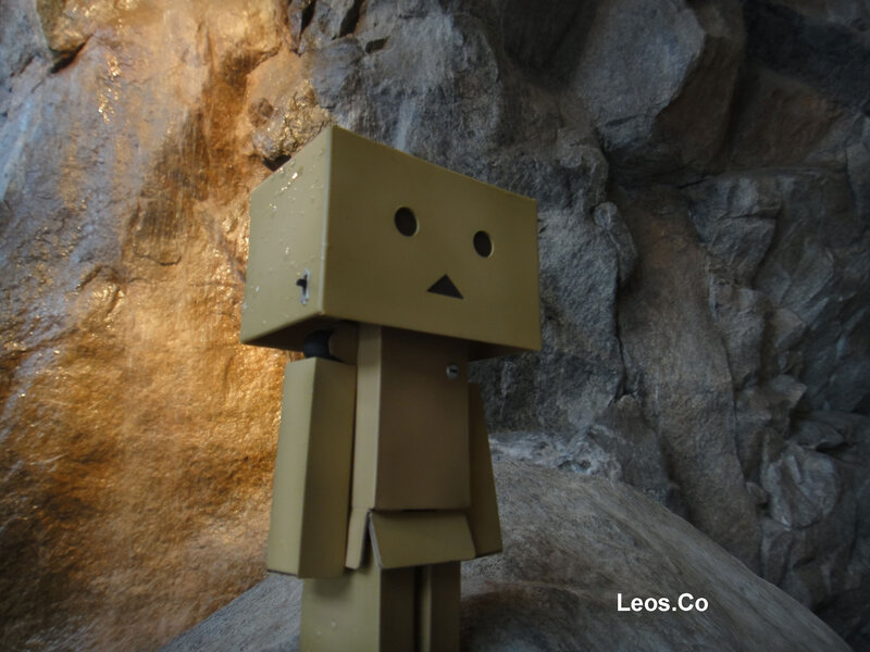 Cardboard Robot Figure — Brown, Dramatic