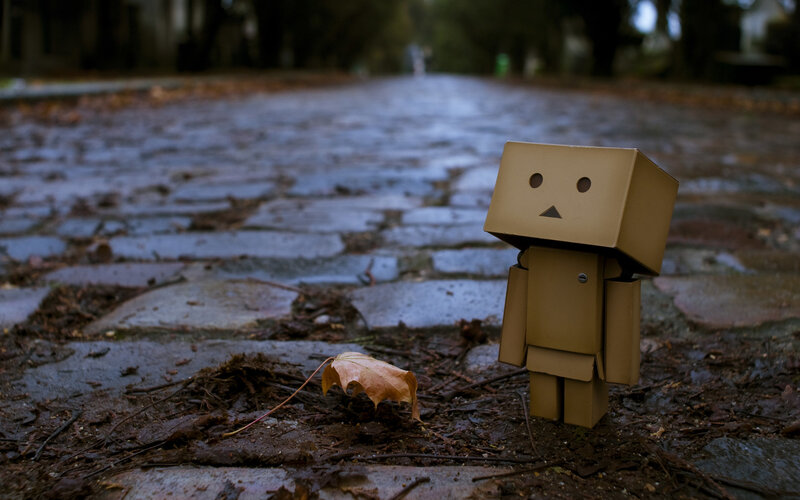 Cardboard Robot Figure — Brown, Melancholic, Autumn