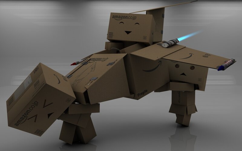 Cardboard Robot Figure — Brown, Playful