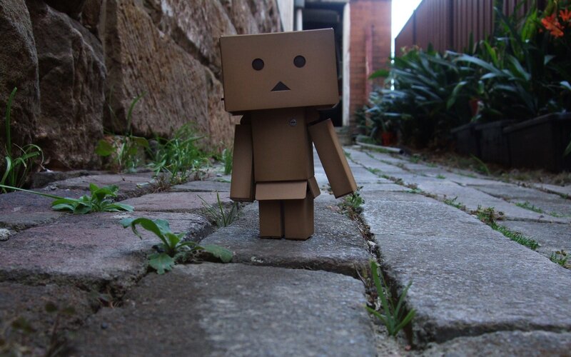 Cardboard Robot Figure — Brown, Quiet
