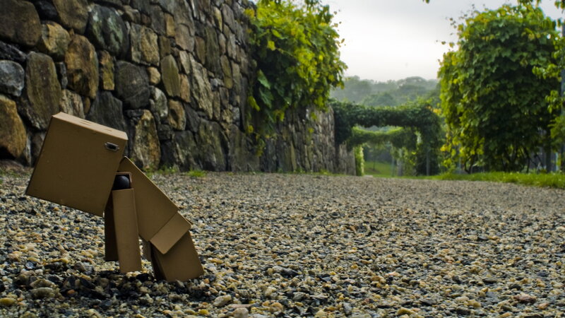 Cardboard Robot Figure — Brown, Serene, Morning