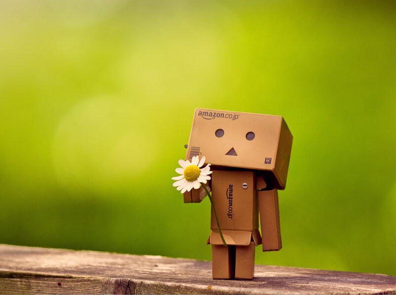 Cardboard Robot Holding Flower