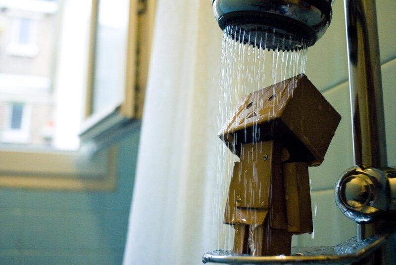 Cardboard Robot in Shower — Brown