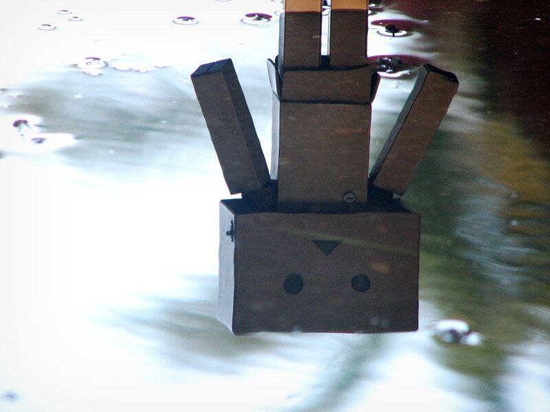 cardboard robot in water