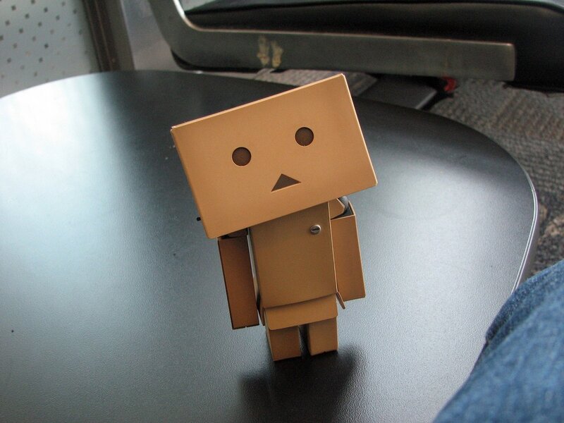 Cardboard robot on a table