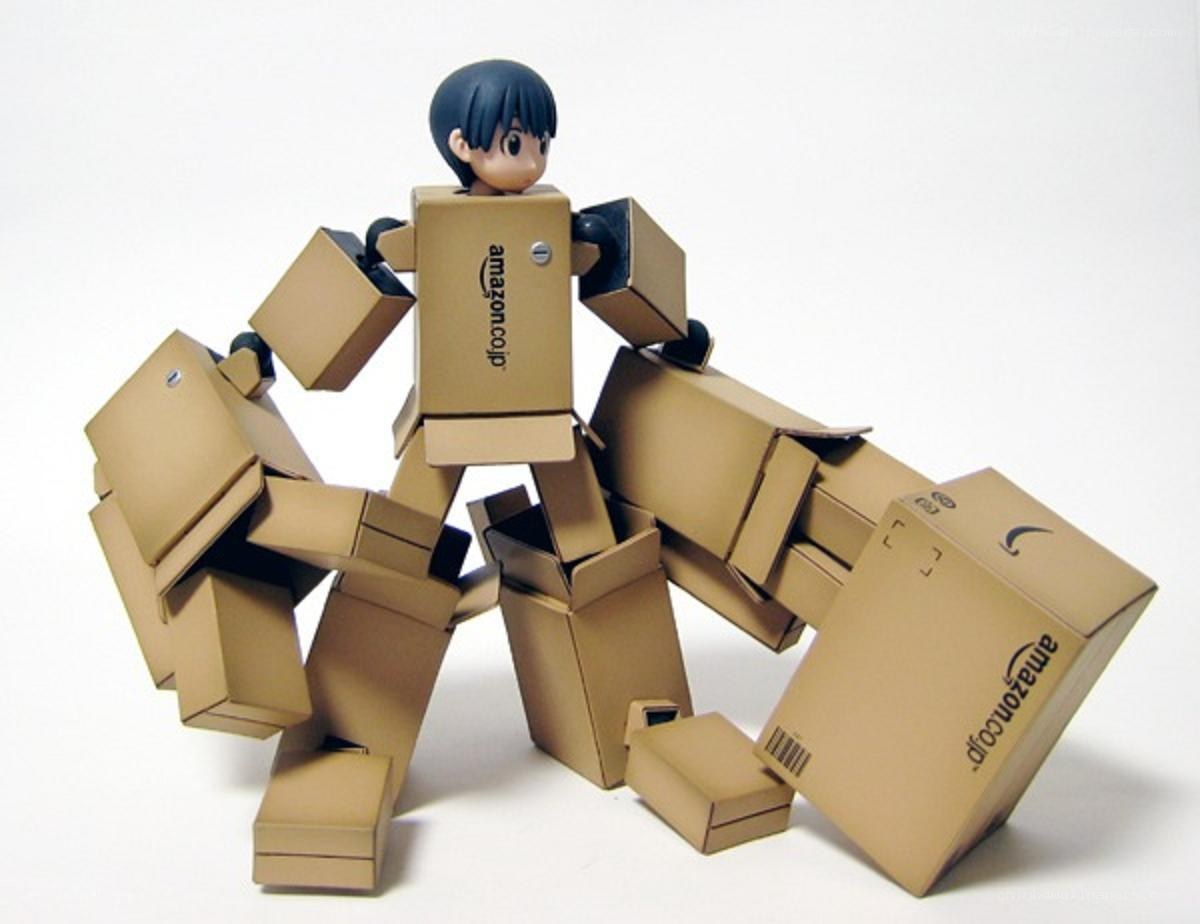 cardboard robot with anime figure