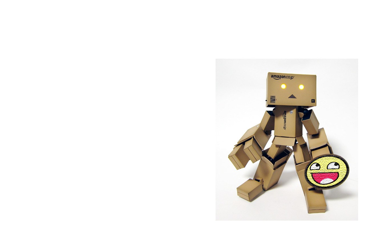 cardboard robot with emoji