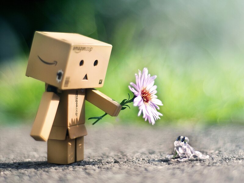 Cardboard Robot with Flower — Brown, Serene