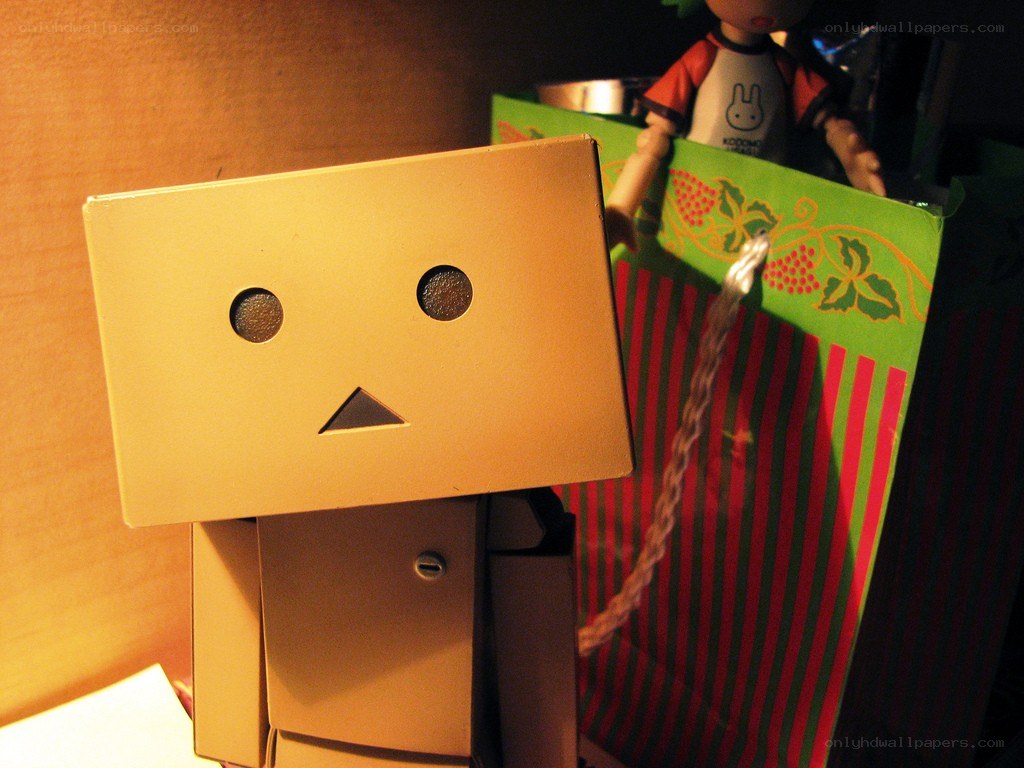 cardboard robot with gift bag