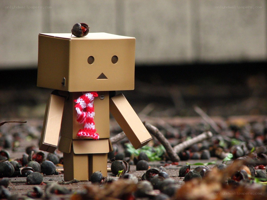 Cardboard robot with scarf