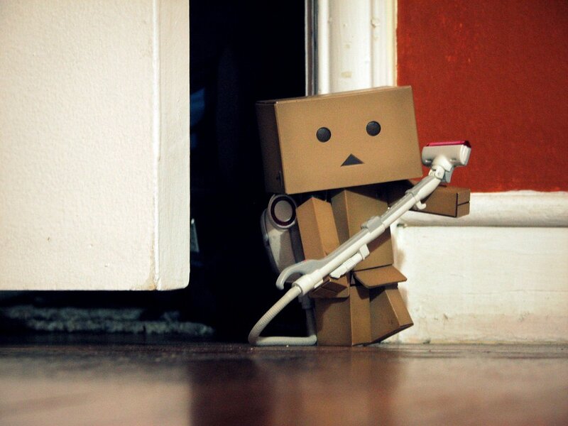 cardboard robot with vacuum
