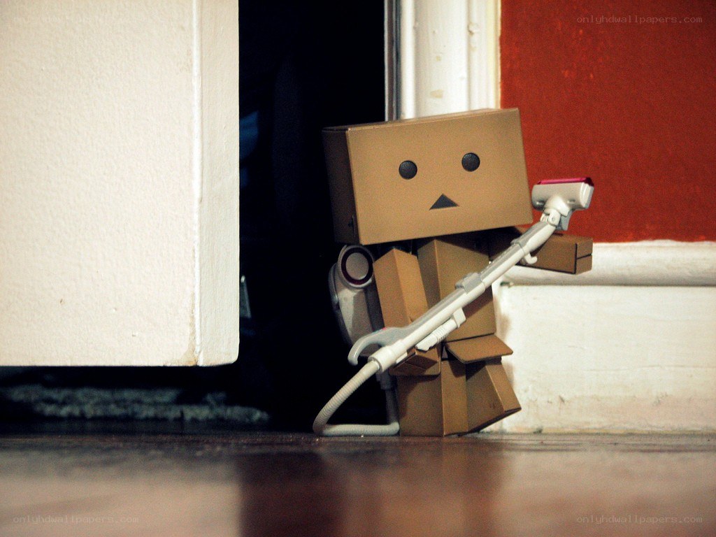 cardboard robot with vacuum