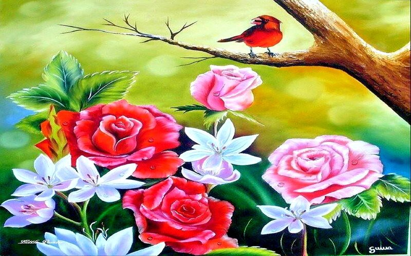 Cardinal Bird on Branch — Red, Serene, Spring