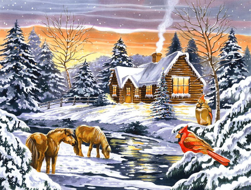 Cardinal Birds and Horses