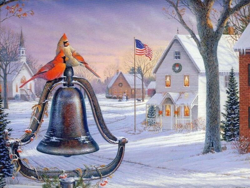 Cardinal Birds on Bell
