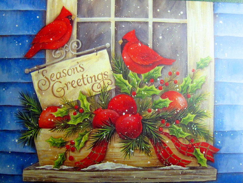 Cardinal Birds on Window — Red, Festive