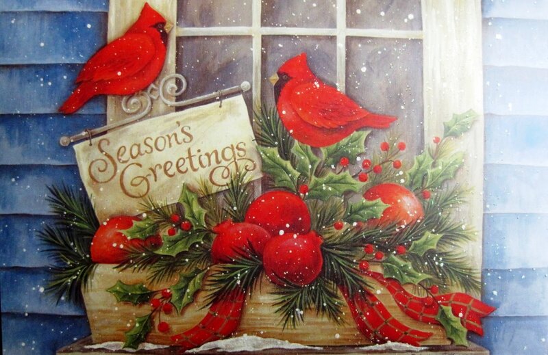 Cardinal Birds on Window — Red