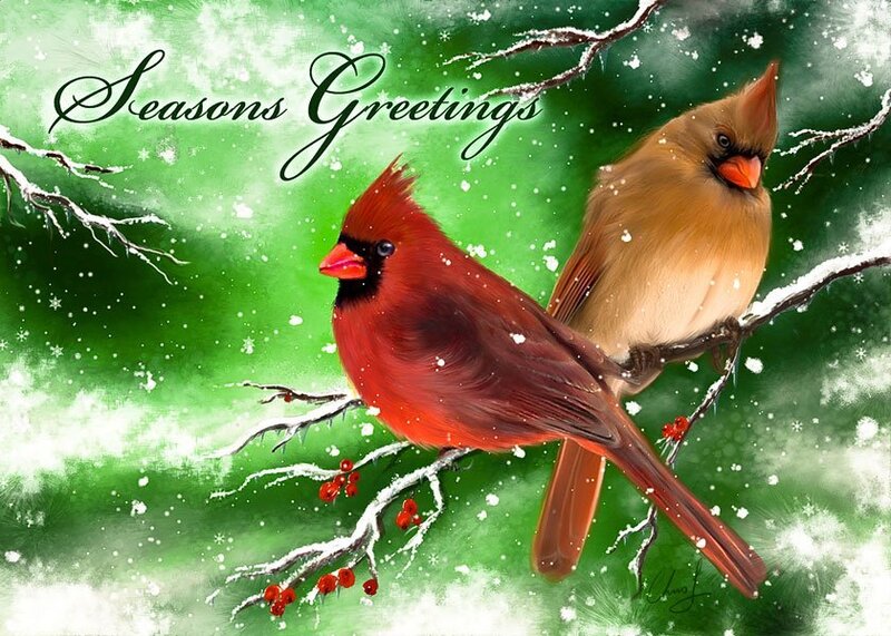 Cardinal couple in winter
