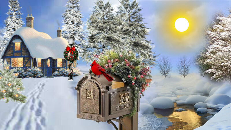 Cardinal on Mailbox — White
