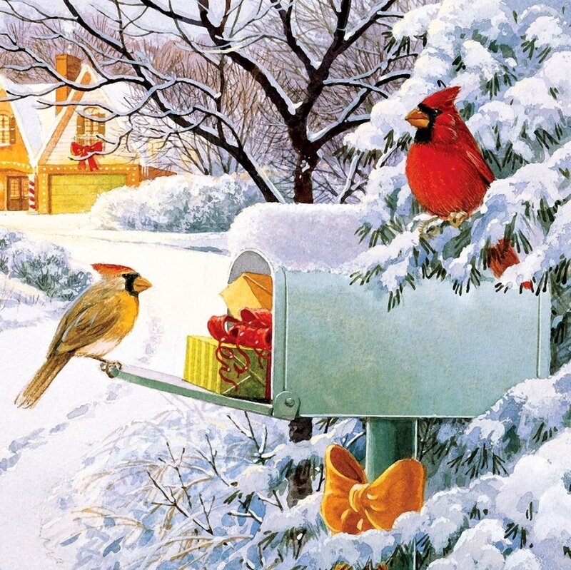 Cardinals in Snow — Red, Festive