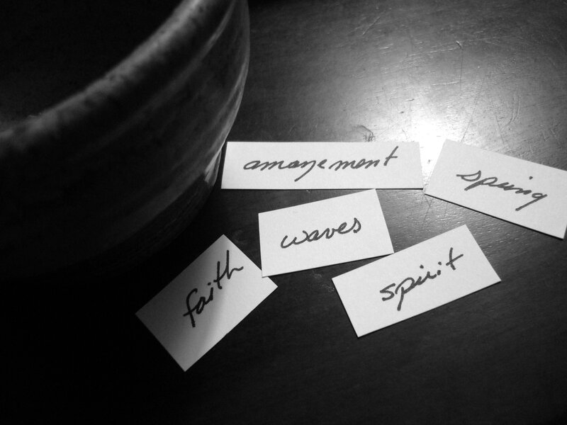 Cards with Words on Table