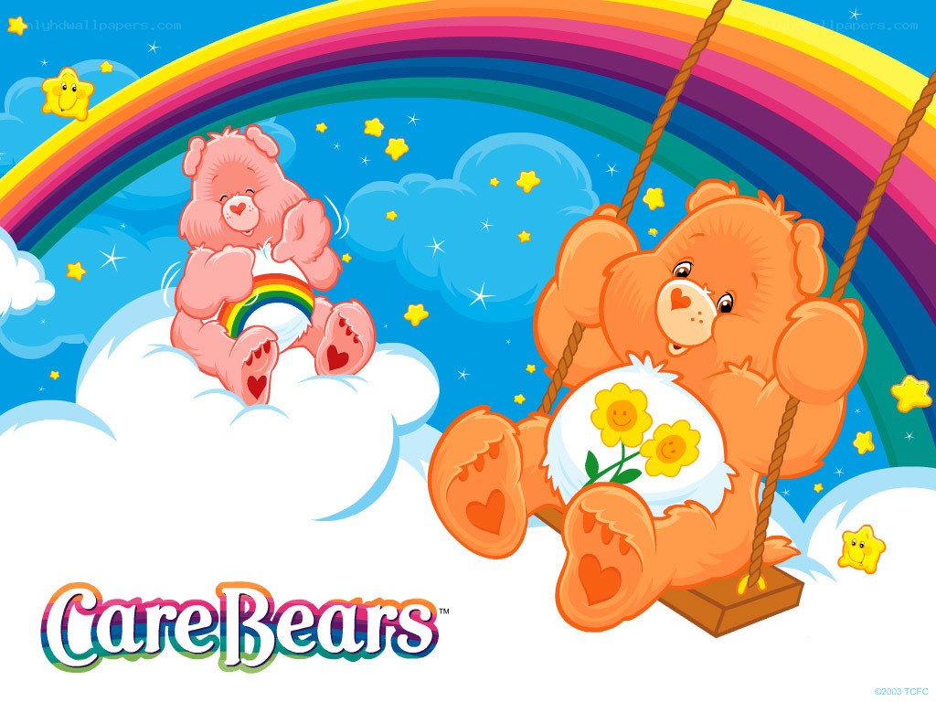 Care Bears on a rainbow