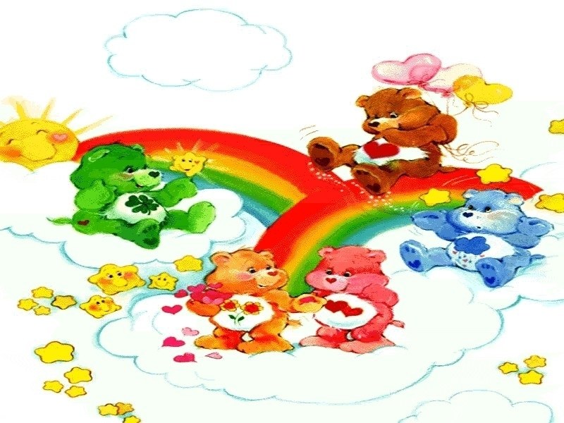 Care Bears on a rainbow