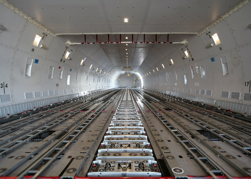 Cargo hold of a military transport aircraft
