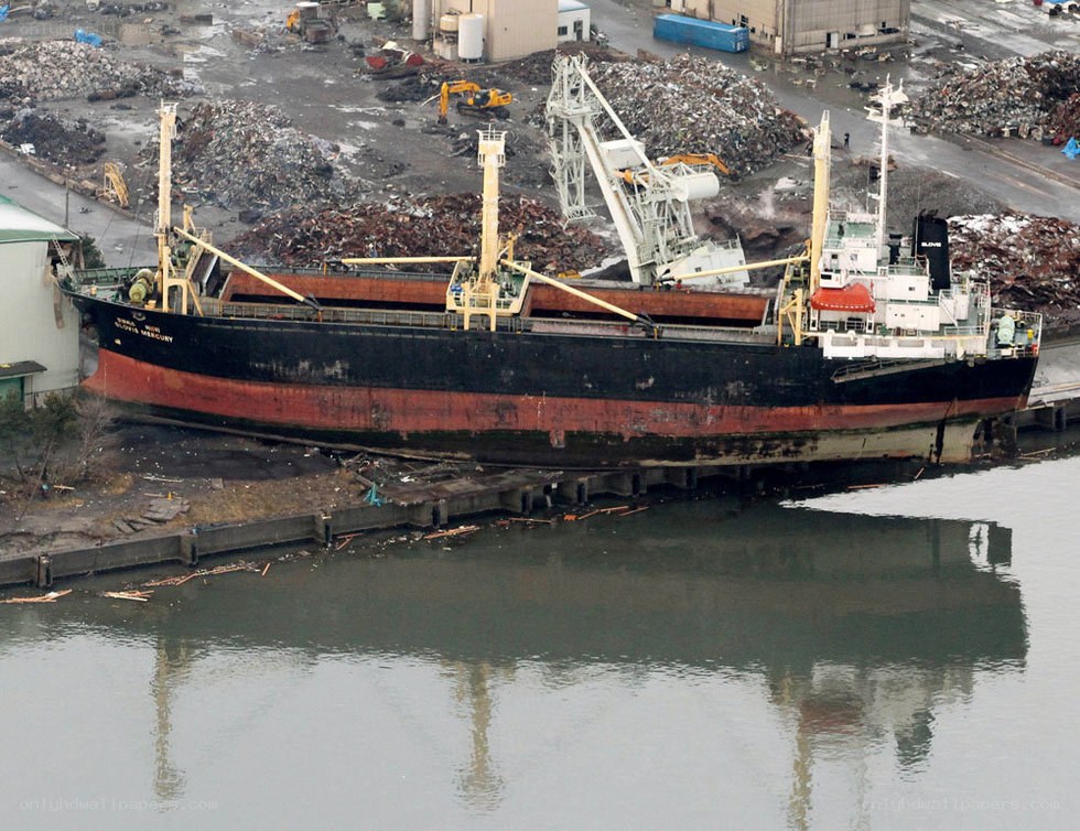 Cargo ship at scrap yard