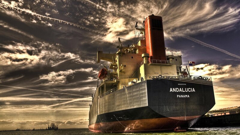 Cargo Ship at Sea — Black