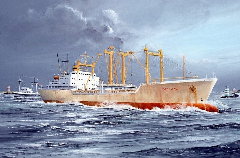 Cargo Ship at Sea — Blue, Dramatic