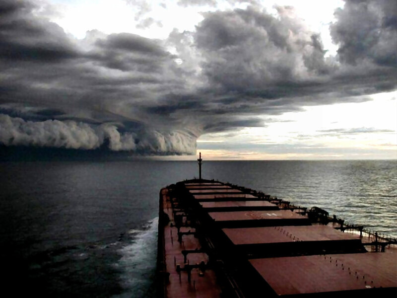 Cargo Ship at Sea — Gray