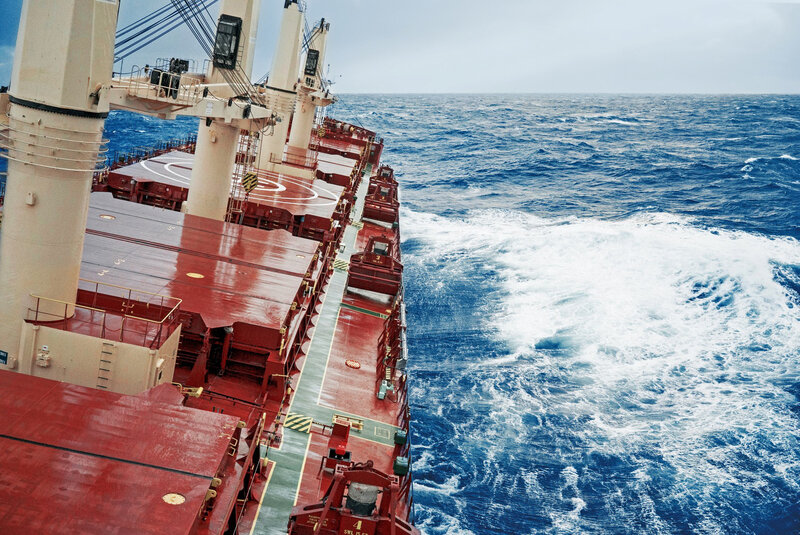 Cargo Ship at Sea — Red
