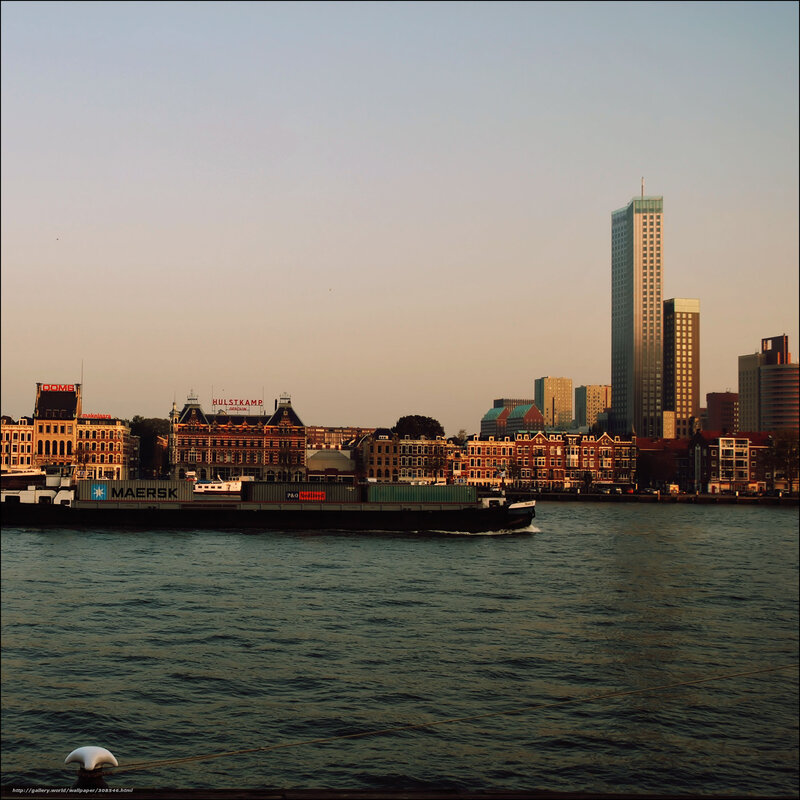 Cargo Ship on River — Blue