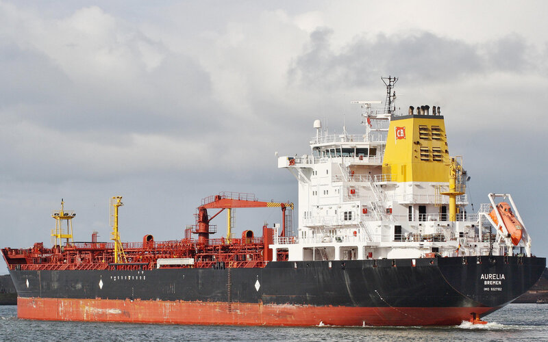 Cargo Ship on Water — Black