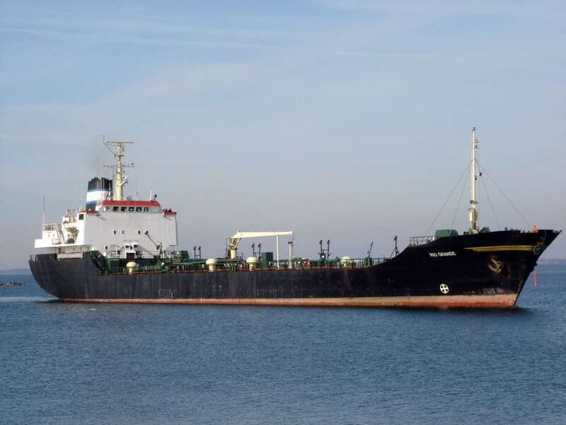 Cargo Ship on Water — Blue