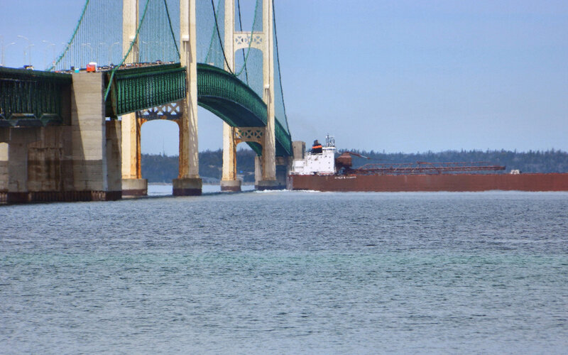 Cargo Ship under Bridge