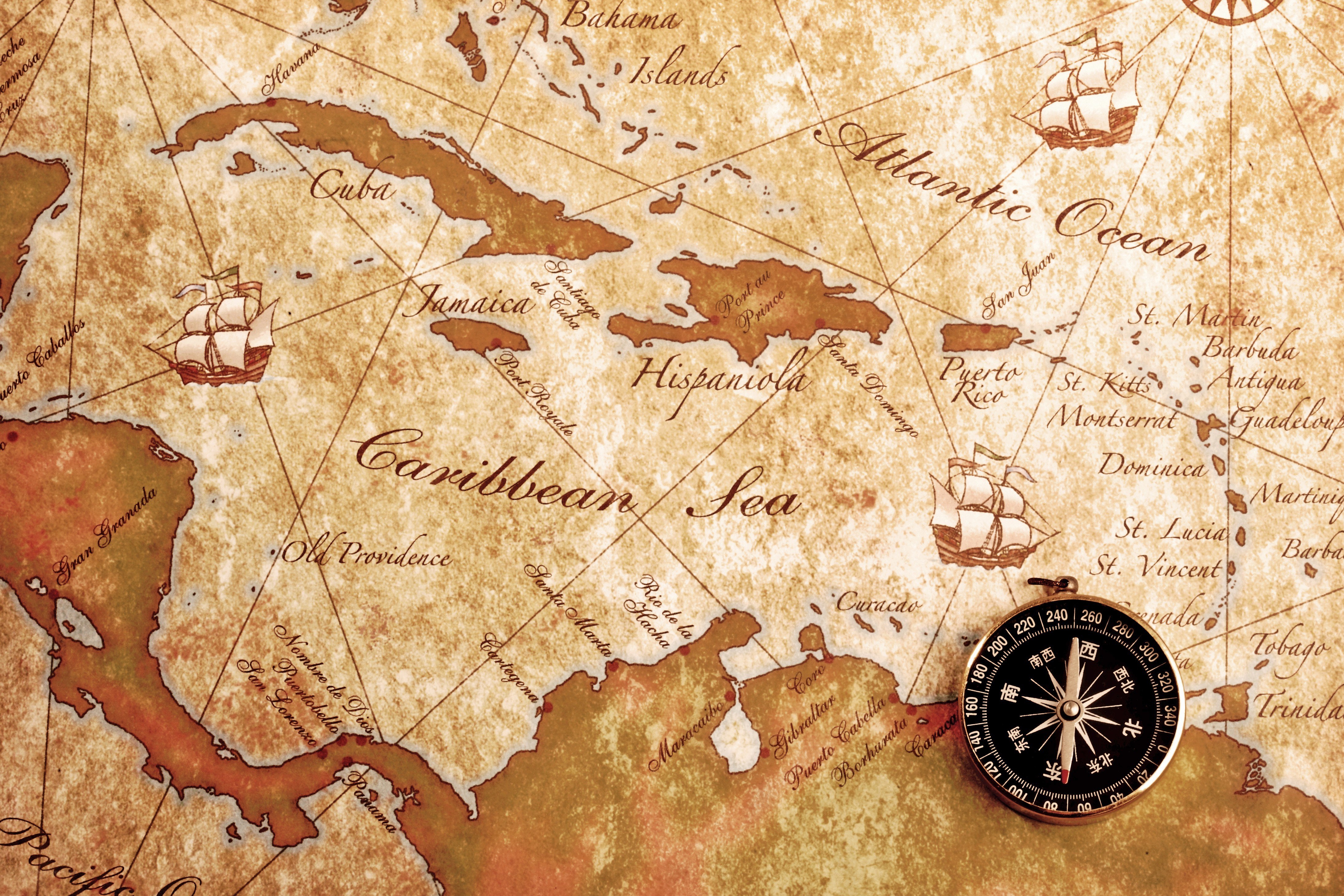Caribbean map with compass