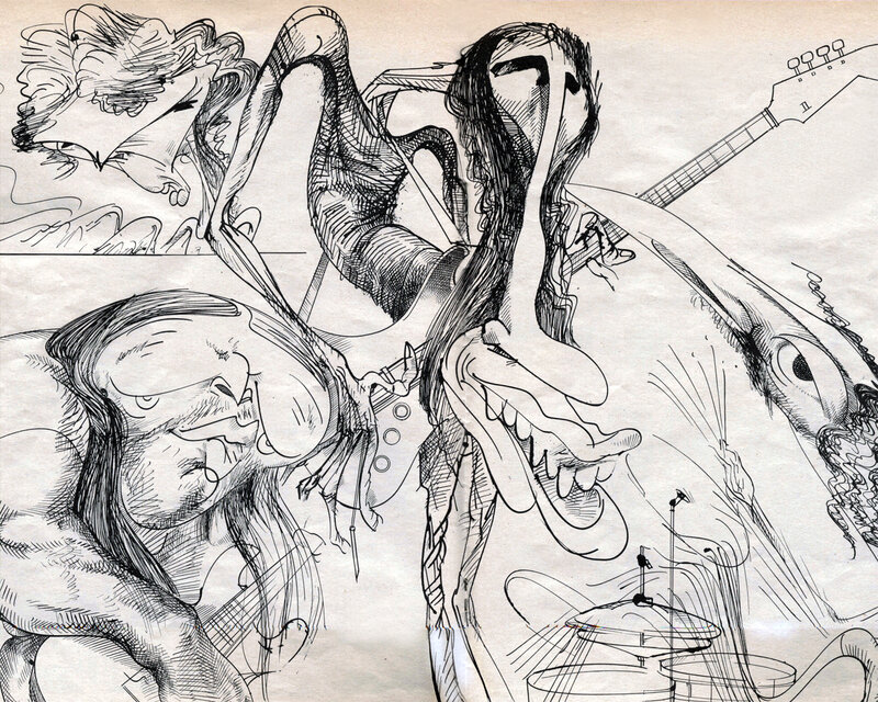 Caricature of a band performing