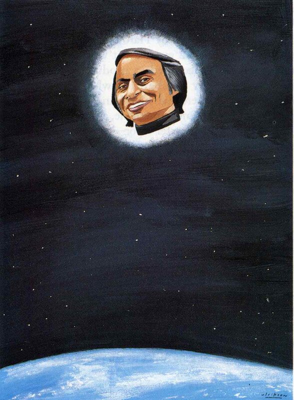 Caricature of a man in space