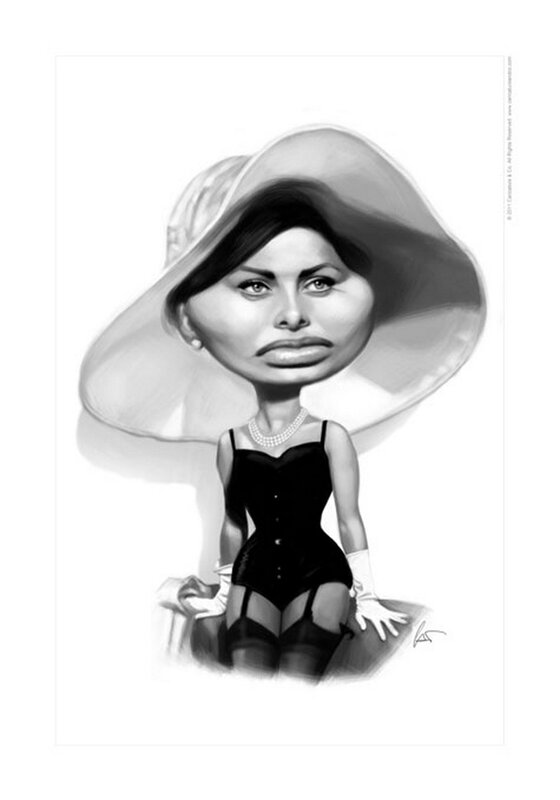 Caricature of a woman in hat