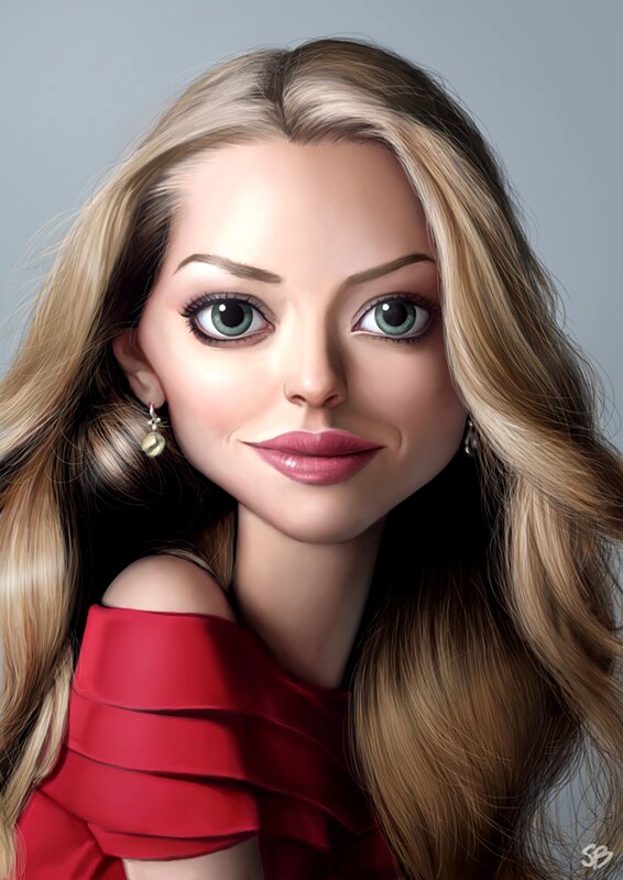 caricature of a woman in red
