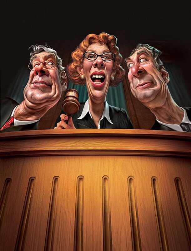 Caricature of courtroom judges