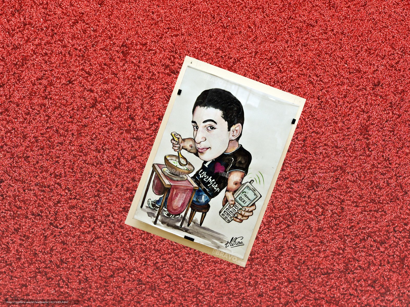 Caricature of man eating