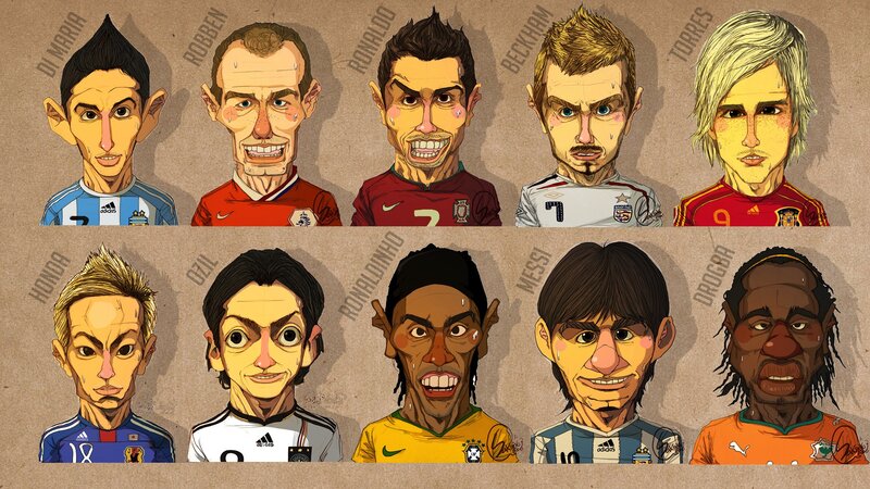 Caricatures of soccer players
