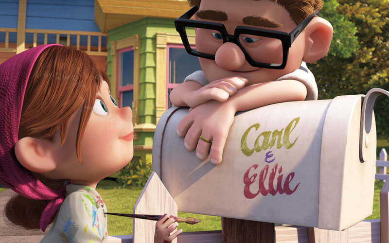 Carl and Ellie at their mailbox