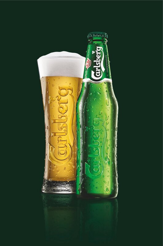 Carlsberg beer bottle and glass