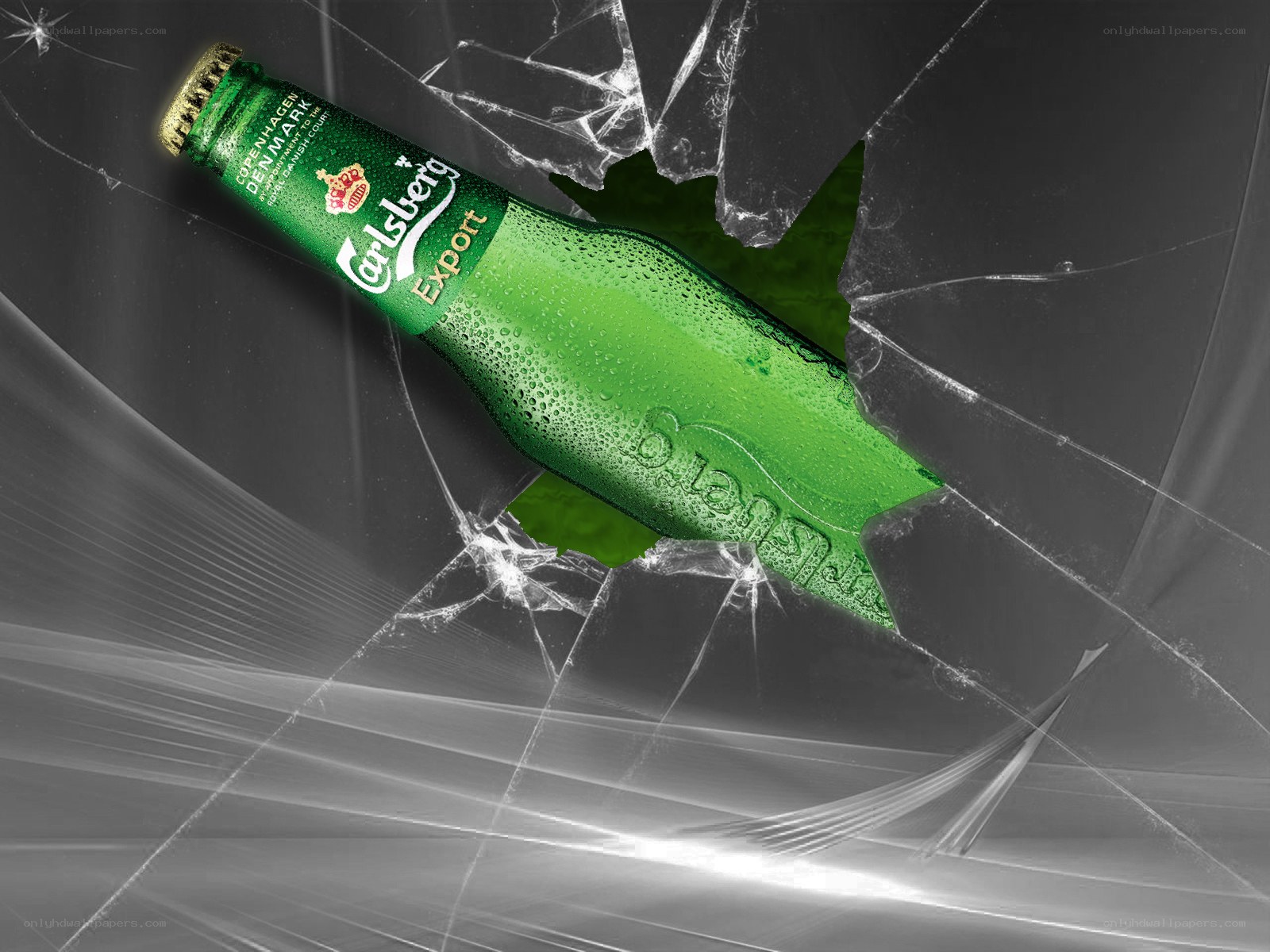 Carlsberg bottle breaking glass